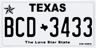 TX license plate BCD3433