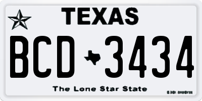 TX license plate BCD3434