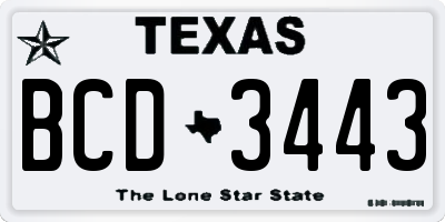 TX license plate BCD3443