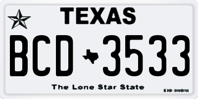 TX license plate BCD3533
