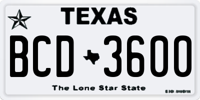 TX license plate BCD3600
