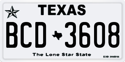 TX license plate BCD3608