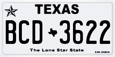 TX license plate BCD3622