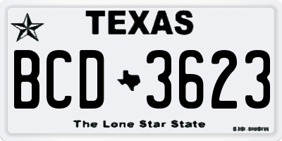 TX license plate BCD3623