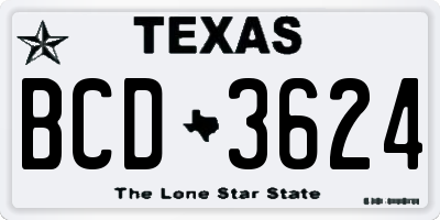 TX license plate BCD3624