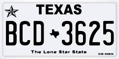TX license plate BCD3625
