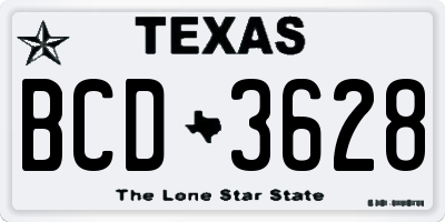 TX license plate BCD3628