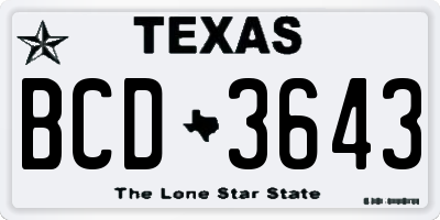TX license plate BCD3643