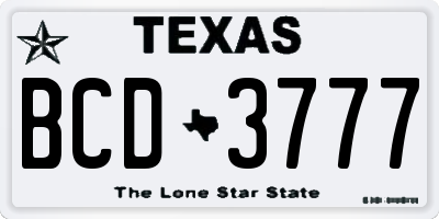 TX license plate BCD3777