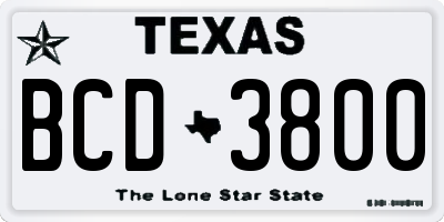 TX license plate BCD3800