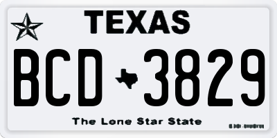 TX license plate BCD3829