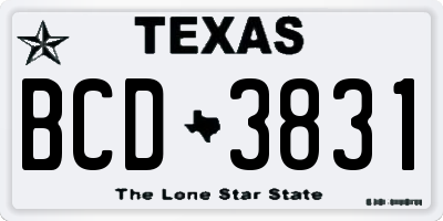 TX license plate BCD3831