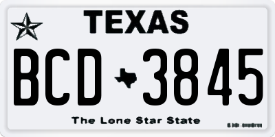 TX license plate BCD3845