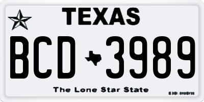 TX license plate BCD3989