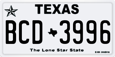 TX license plate BCD3996