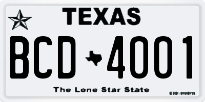 TX license plate BCD4001
