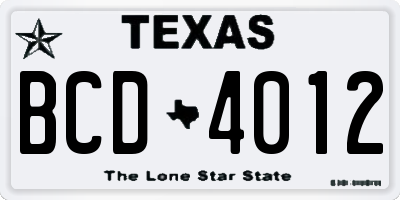 TX license plate BCD4012