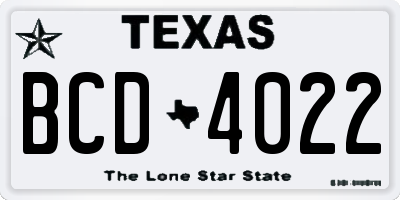 TX license plate BCD4022