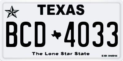 TX license plate BCD4033