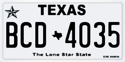 TX license plate BCD4035