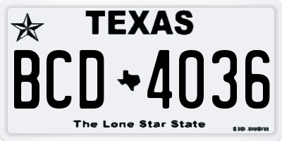 TX license plate BCD4036