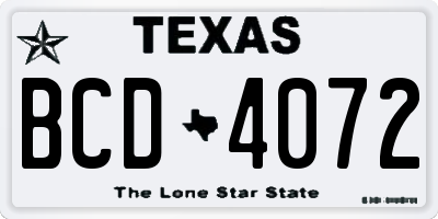 TX license plate BCD4072