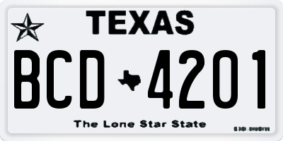 TX license plate BCD4201