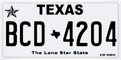 TX license plate BCD4204
