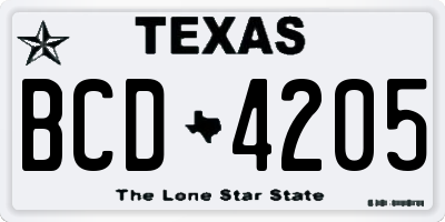 TX license plate BCD4205