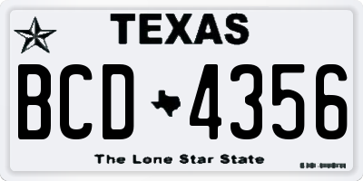 TX license plate BCD4356