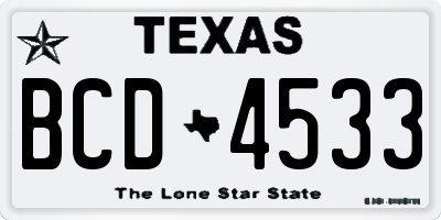 TX license plate BCD4533