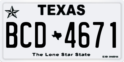 TX license plate BCD4671