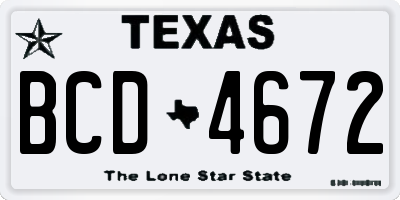 TX license plate BCD4672