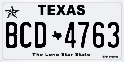 TX license plate BCD4763