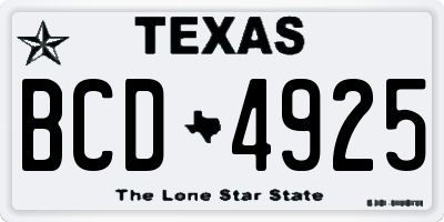 TX license plate BCD4925
