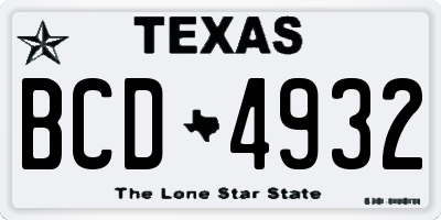 TX license plate BCD4932