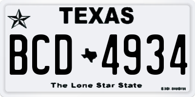 TX license plate BCD4934