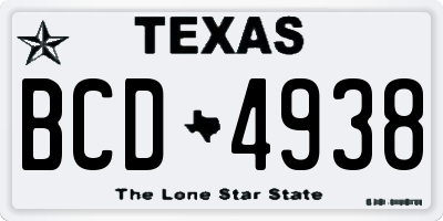 TX license plate BCD4938
