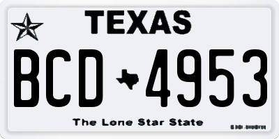 TX license plate BCD4953
