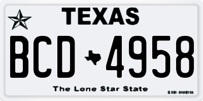 TX license plate BCD4958