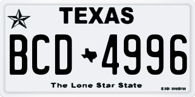 TX license plate BCD4996