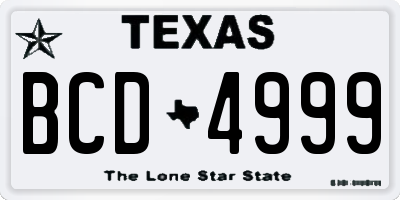 TX license plate BCD4999