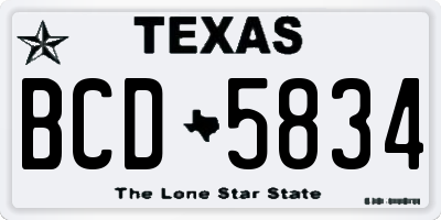 TX license plate BCD5834