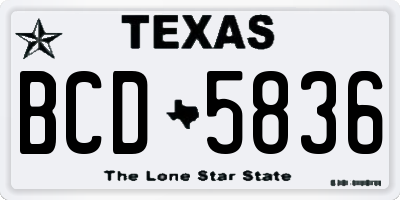 TX license plate BCD5836