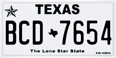 TX license plate BCD7654