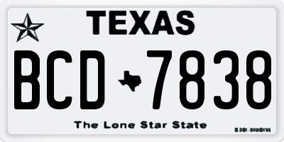 TX license plate BCD7838