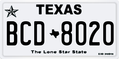 TX license plate BCD8020