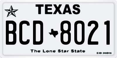 TX license plate BCD8021