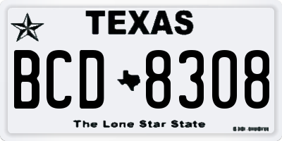TX license plate BCD8308