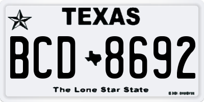 TX license plate BCD8692